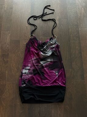 Purple & Black Abstract Halter Tunic